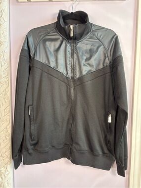 Nike Black Athletic Bomber-Style Zip Jacket Sweater with Nylon Yoke Size Large